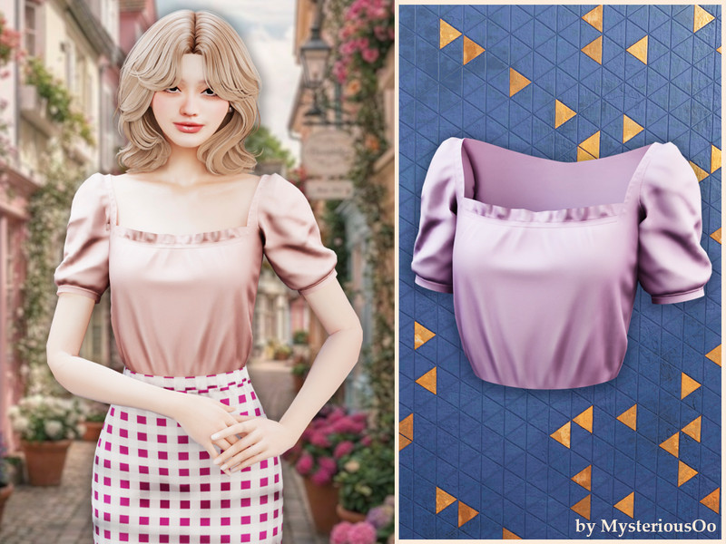 Sims 4 CC Sweetheart puff sleeve blouse by MysteriousOo