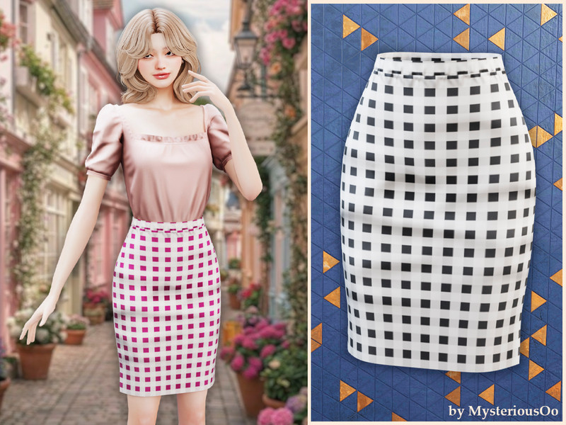 Sims 4 CC Classic gingham pencil skirt by MysteriousOo