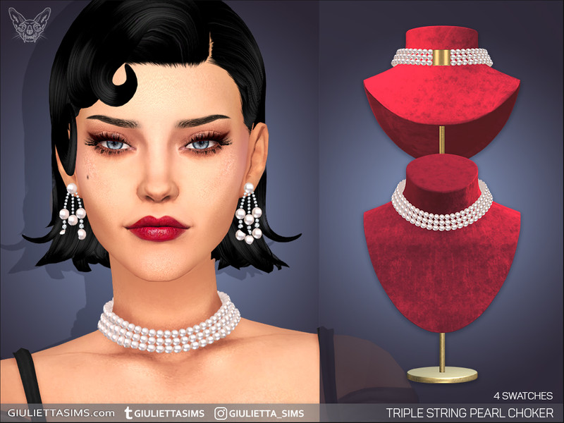 Sims 4 Triple String Pearl Choker by feyona