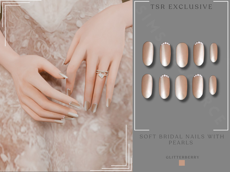 Sims 4 Soft Bridal Nails with Pearls by Glitterberryfly