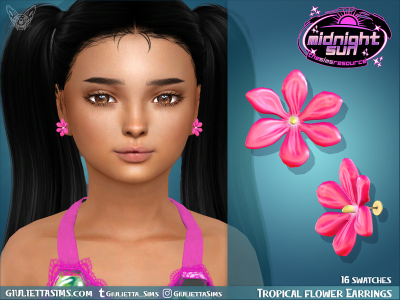 Sims 4 Tropical Flower Earrings For Kids by feyona
