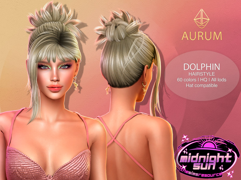 Sims 4 sculpted and creative hairstyle CC Aurum - Dolphin updo hairstyle with bangs by Aurum