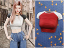 Sims 4 — Raglan crop tee by MysteriousOo — A sporty-inspired crop top featuring a timeless raglan sleeve design and a
