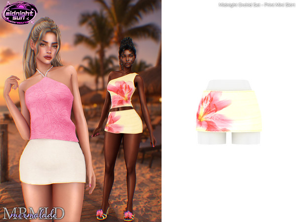 Sims 4 — MERMALADE Midnight Orchid Set - Print Mini Skirt by Mermalade — Halter Top