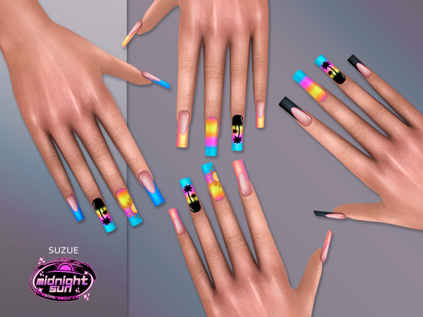 Sims 4 — Long Beach Nails by Suzue — New Mesh (Suzue)