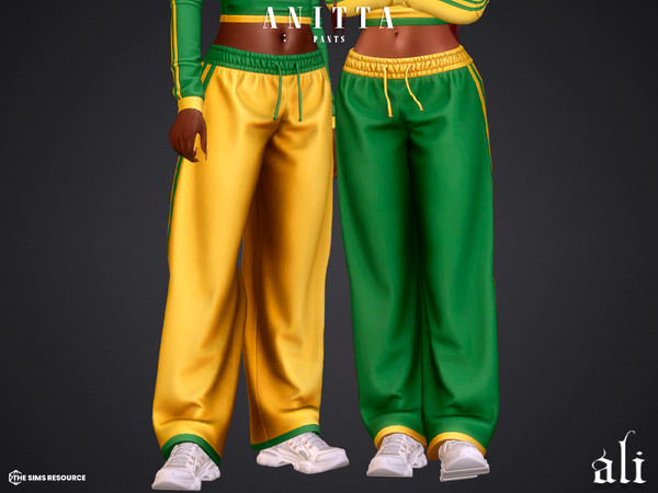 Sims 4 — ANITTA pants by ali1 — Set Includes: T-shirt, Long-sleeve top, Tank top, pants, shorts, skirt and 2 dresses with