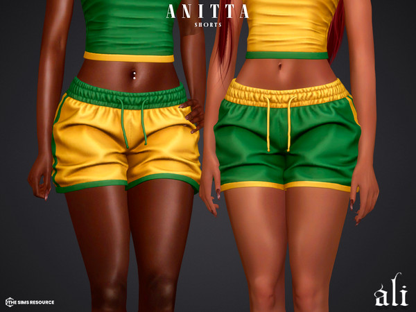 Sims 4 — ANITTA shorts by ali1 — Set Includes: T-shirt, Long-sleeve top, Tank top, pants, shorts, skirt and 2 dresses