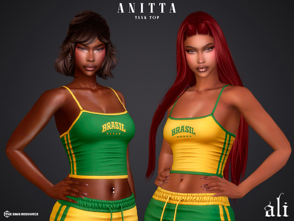 Sims 4 — ANITTA tank top by ali1 — Set Includes: T-shirt, Long-sleeve top, Tank top, pants, shorts, skirt and 2 dresses