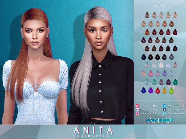 Sims 4 — Anita Hairstyle by Anto — Long straight hairstyle with zig-zag partition