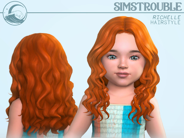 Sims 4 — simstrouble_ToddlerHair_RichelleV1 by simstrouble — A classic center-parted curly hairstyle with face-framing