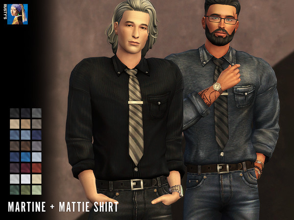 Sims 4 — RUSTY_Martine Shirt by rustys_cc — a Classic Shirt with Tie, Silky and Denim Textrue