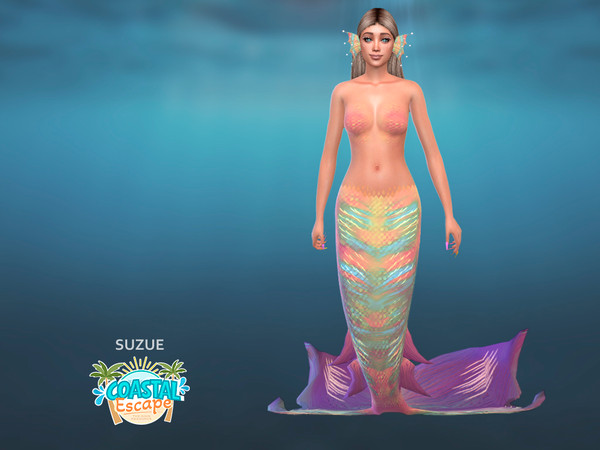 Sims 4 — Ocean Mermaid Set by Suzue — A Mermaid set: tail, top and ears Ears are located in hats category