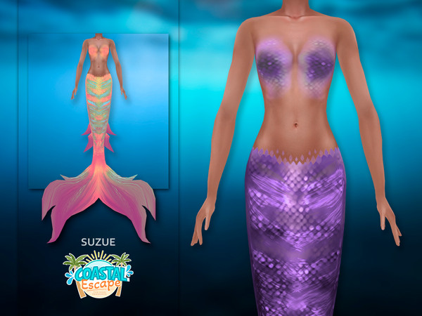 Sims 4 — Suzue_Top_Ocean_N40 by Suzue — A Mermaid set: tail, top and ears