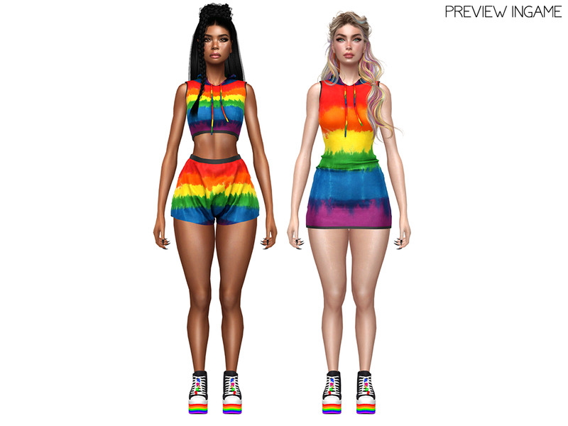 Sims 4 CC DAPHS - PRIDE 2026 SET543 - Rainbow Hooded Top C1788 - TSR by Daph's