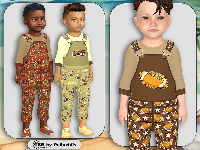 Sims 4 denim jeans romper and overall clothing CC Toddler Vintage Football Overall by Pelineldis