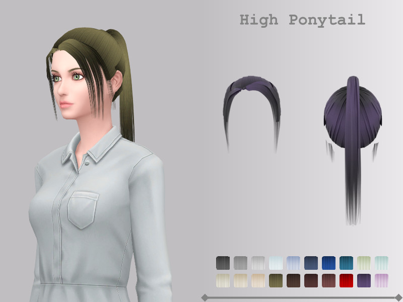 Sims 4 ponytail hair CC High Ponytail by Yinyn
