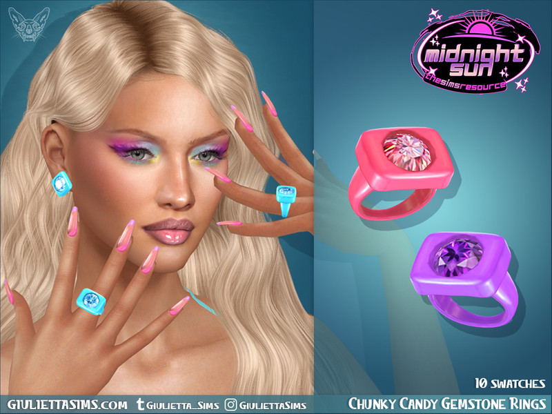 Sims 4 Chunky Candy Gemstone Rings by feyona