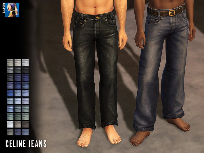 Sims 4 male pants CC RUSTY_Celine Belted Straight-Fit Jeans by rustys_cc