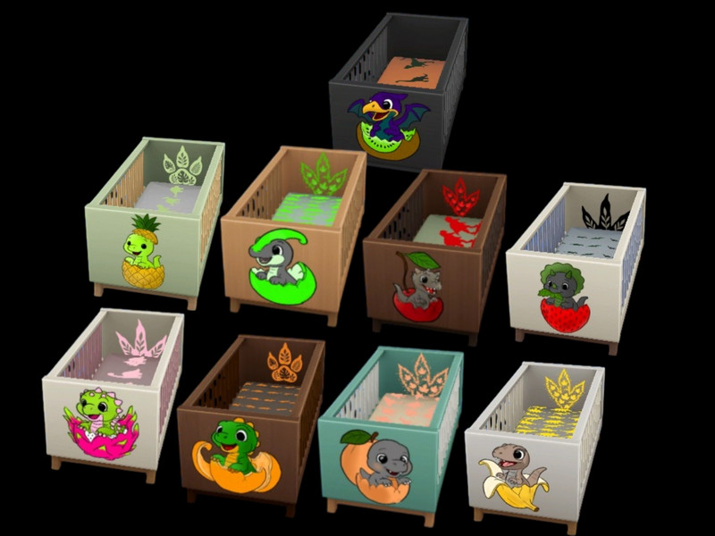 Sims 4 functional object CC WV Fruit Dino Base Crib recolor by WriterVengeance