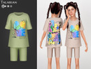 Sims 4 — Hannah Graphic Print Tee Bike Shorts Outfit by talarian — Relaxed two-piece outfit with an oversized graphic