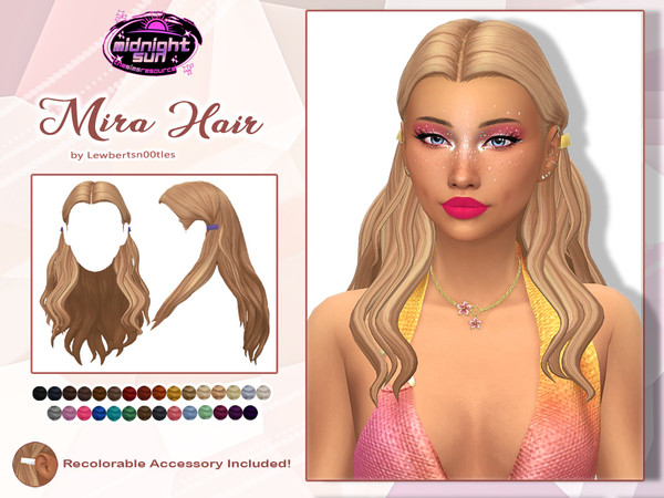 Sims 4 — (Lewbertsn00tles) Mira Hair by Lewbertsn00tles — A long, wavy hairstyle with the sides clipped back. Maxis Match