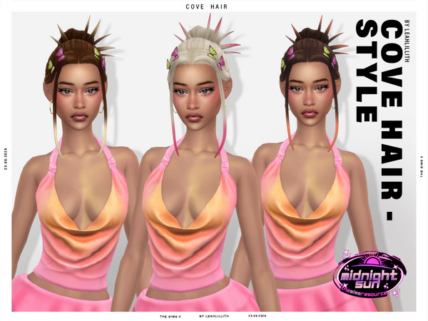Sims 4 — Leahlillith_CoveHairstyle_Butterflies_001 by Leah_Lillith — There is optional recolor (color wheel) which can be