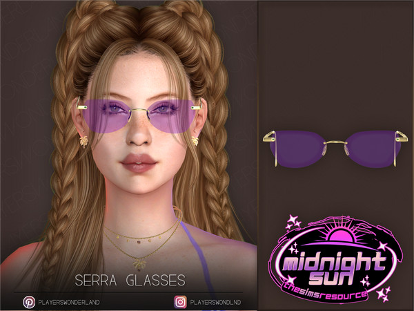 Sims 4 — Serra Sunglasses by PlayersWonderland — Part of the Midnight Sun collab. Y2k styled glasses with various colored