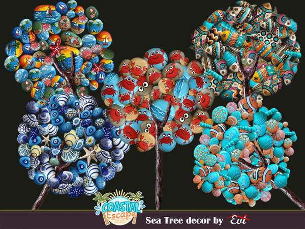 Sims 4 — Sea Trees by evi — Kids room summer wall decoration but it looks nice for outside walls too.