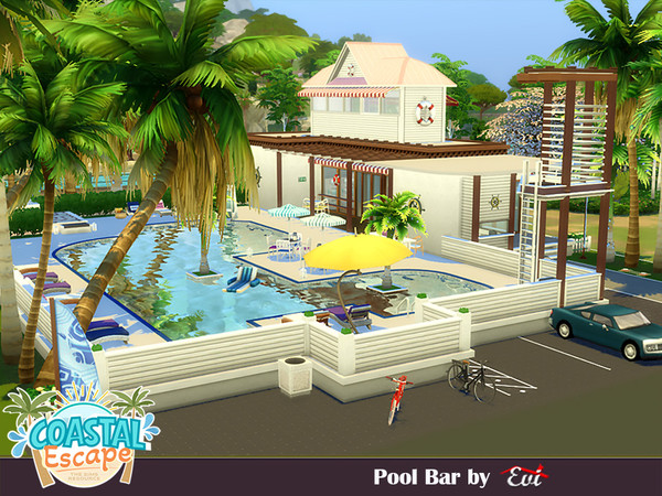 Sims 4 — Pool Bar No CC by evi — No worries if you do not have a beach near you. This open air big pool and its bar is
