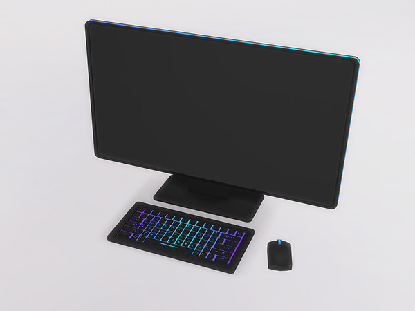 Sims 4 — Mirai Comptuer by SaeraMaples — Modern gaming style office featuring a glowing, scrolling RBG effect.