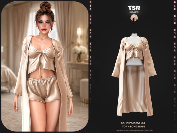 Sims 4 — Satin Pajama Set - Top Long Robe BD1689 by busra-tr — - BD1689