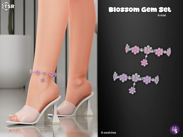 Sims 4 — Ankle Bracelet left by WisteriaSims — Add a touch of elegance to your Sims with the Blossom Gem Jewelry Set, a