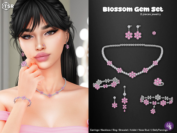 Sims 4 — IndexRing right by WisteriaSims — Add a touch of elegance to your Sims with the Blossom Gem Jewelry Set, a