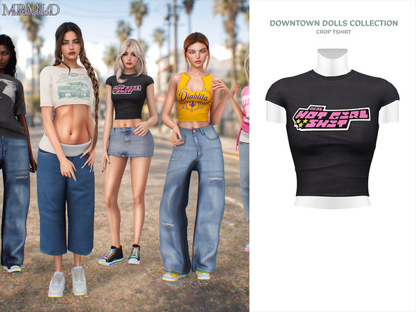 Sims 4 — MERMALADE Crop Tshirt by Mermalade — Baggy High Waist Jean