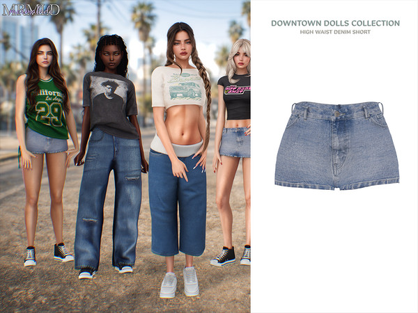 Sims 4 — MERMALADE High Waist Denim Short by Mermalade — Baggy High Waist Jean