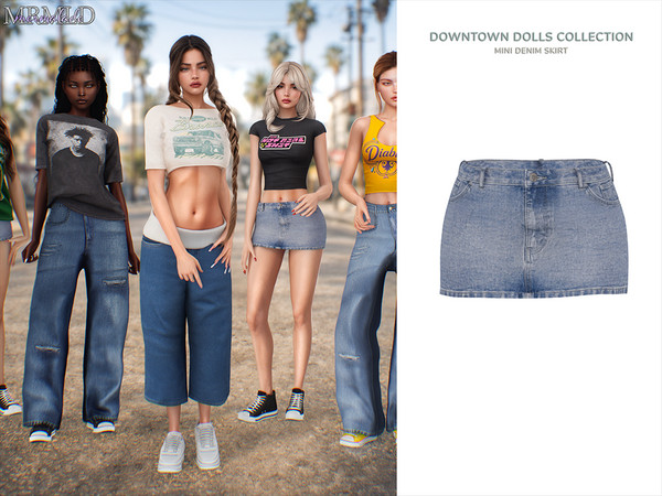 Sims 4 — MERMALADE Mini Denim Skirt by Mermalade — Baggy High Waist Jean