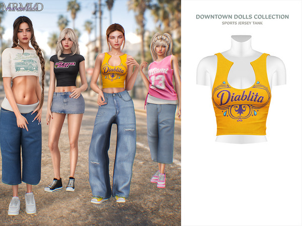 Sims 4 — MERMALADE Tank Top by Mermalade — Baggy High Waist Jean