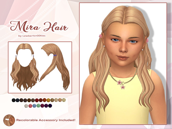 Sims 4 — (Lewbertsn00tles) Mira Hair (Child) by Lewbertsn00tles — A long, wavy hairstyle with the sides clipped back.