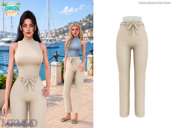 Sims 4 — MERMALADE Marina Breeze Linen Pants by Mermalade — Marina Breeze Ribbed Top - Marina Breeze Linen Pants