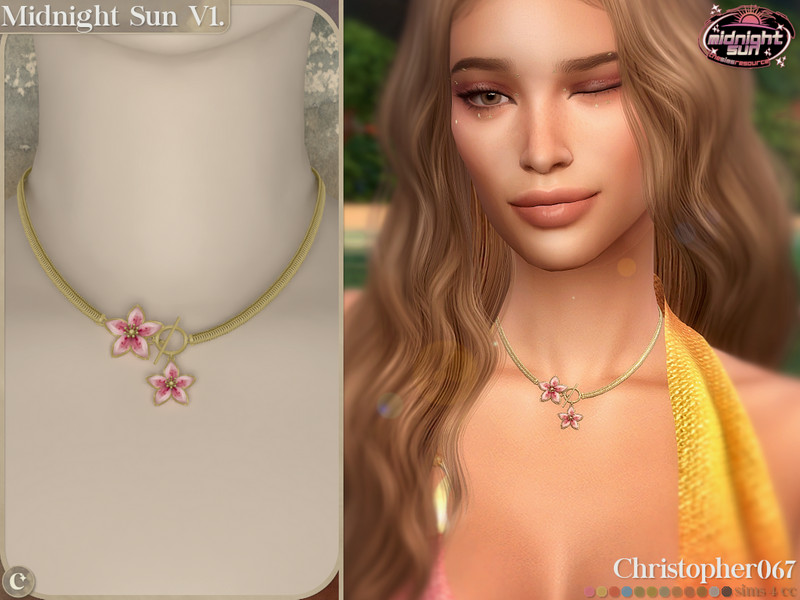 Sims 4 Midnight Sun Necklace V1 - Summer Flower Charm Snake Chain Necklace by christopher0672