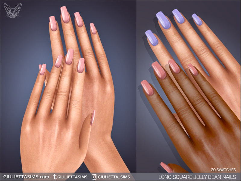 Sims 4 Long Square Jelly Bean Nails by feyona