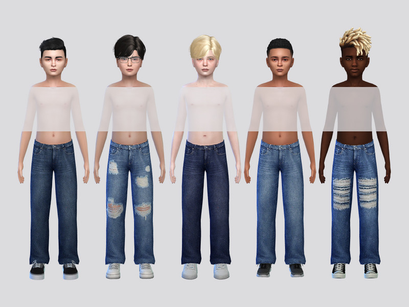 Sims 4 denim jeans romper and overall clothing CC Jade Wide Jeans Boys by McLayneSims