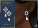Sims 4 — Clara Sapphire Pearl Earrings by Pitted0live — Intricate sapphire earrings with diamonds and drop pearls Custom