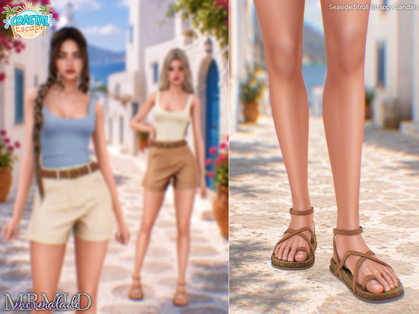 Sims 4 — MERMALADE Seaside Stroll Strappy Sandals by Mermalade — Seaside Stroll Tank Top - Seaside Stroll Belted Shorts