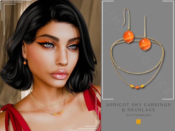 Sims 4 — Patreon - Apricot Sky Set by Glitterberryfly — Apricot Sky Earrings & Necklace, find the full set on my