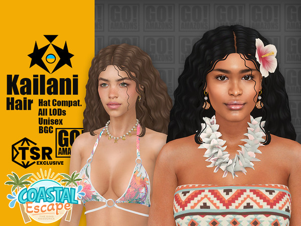 Sims 4 — Kailani Hair by GoAmazons — Unisex loose wavy hairstyle for long hair in maxis style.