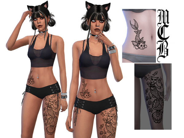 Sims 4 — Catfish Stomach Tattoo by MaruChanBe2 — Cat themed tattoos for your cuties.