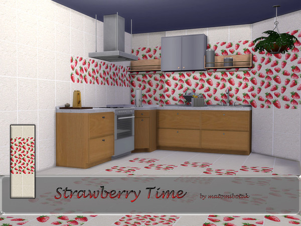 Sims 4 — Strawberry Time2 by matomibotaki — Strawberry season has arrived, and now we can enjoy them on our kitchen tiles