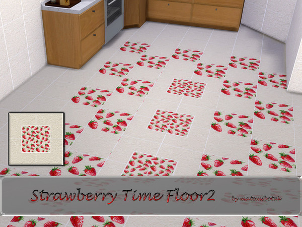 Sims 4 — Strawberry Time Floor2 by matomibotaki — Strawberry season has arrived, and now we can enjoy them on our kitchen