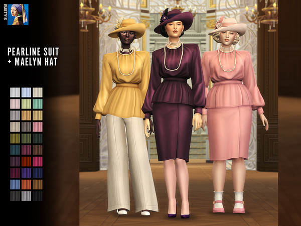 Sims 4 — RUSTY_Pearline Dress by rustys_cc — Suit Dress, Blouse, and match Hat Set for Royal Lady's